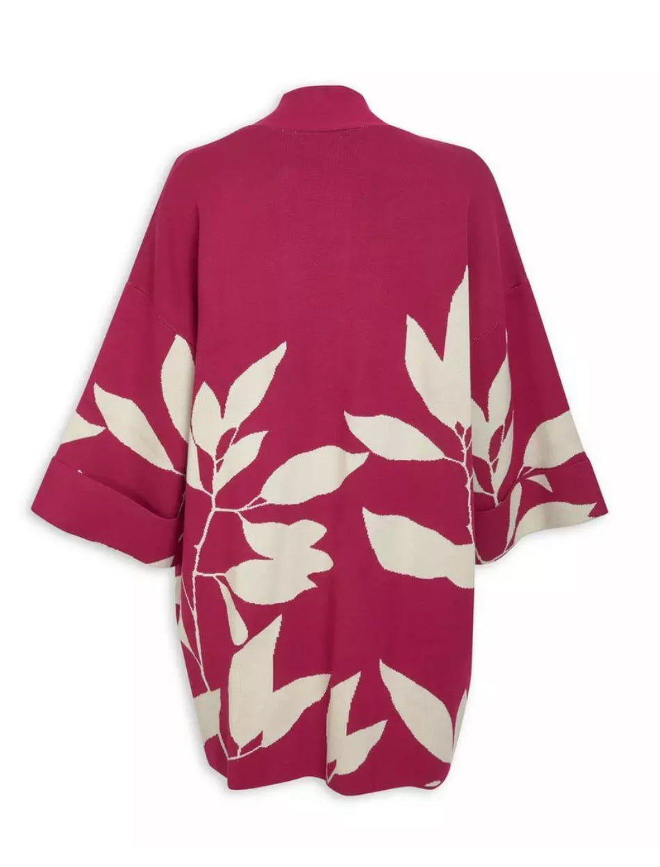 Pink Cardigan With Leaf Print