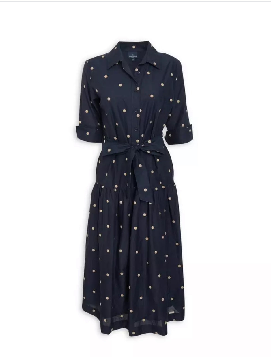 Navy Shirtdress With Embroidered Spots
