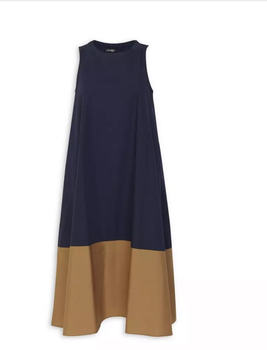 Navy And Beige A-Line Dress