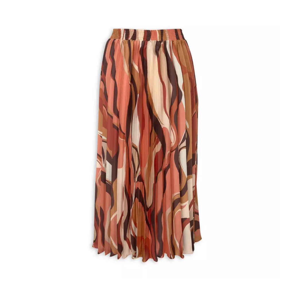 Orange Multi Satin Pleated Skirt