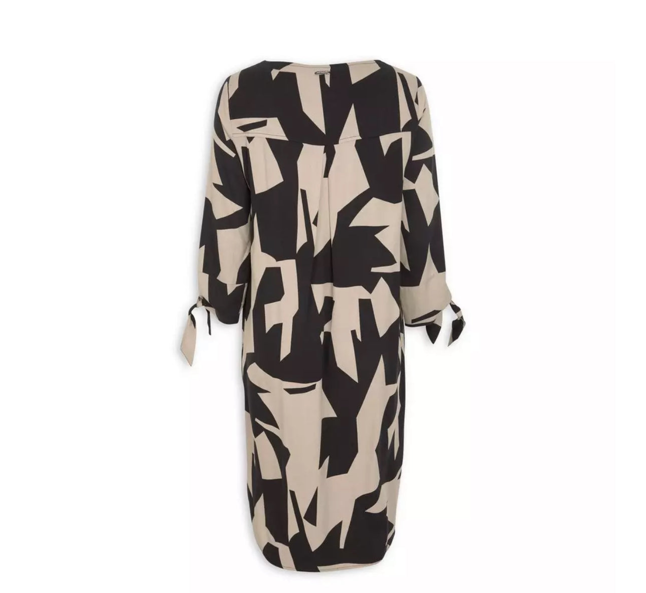 Beige And Black Abstract Print Dress