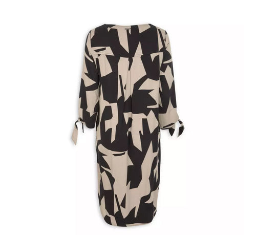 Beige And Black Abstract Print Dress