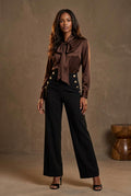 Black Wide Leg Pants With Gold Button