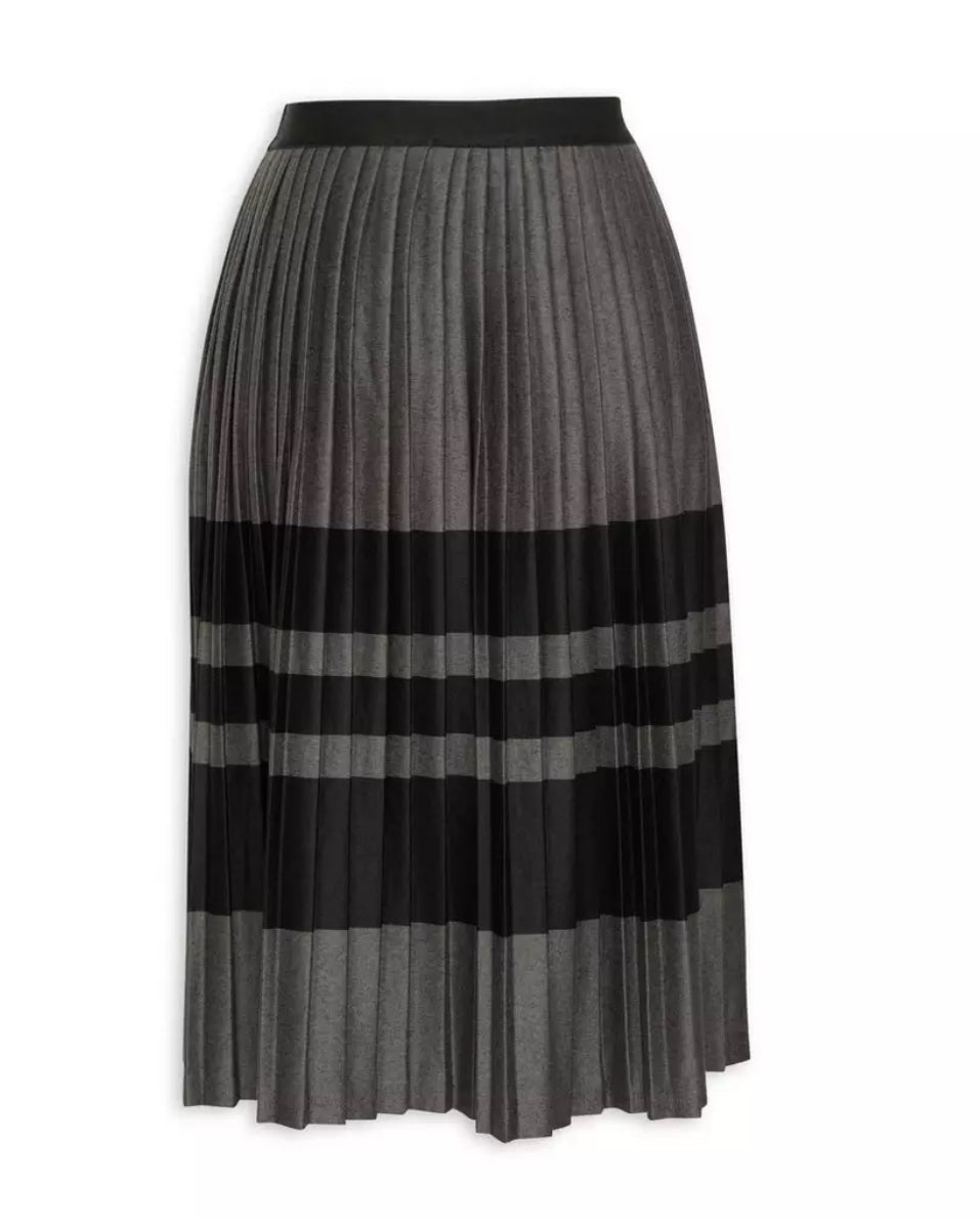 Grey And Black Striped Pleated Skirt