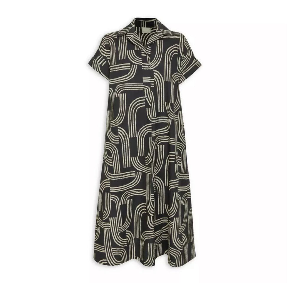 Black Trapeze Abstract Print Dress