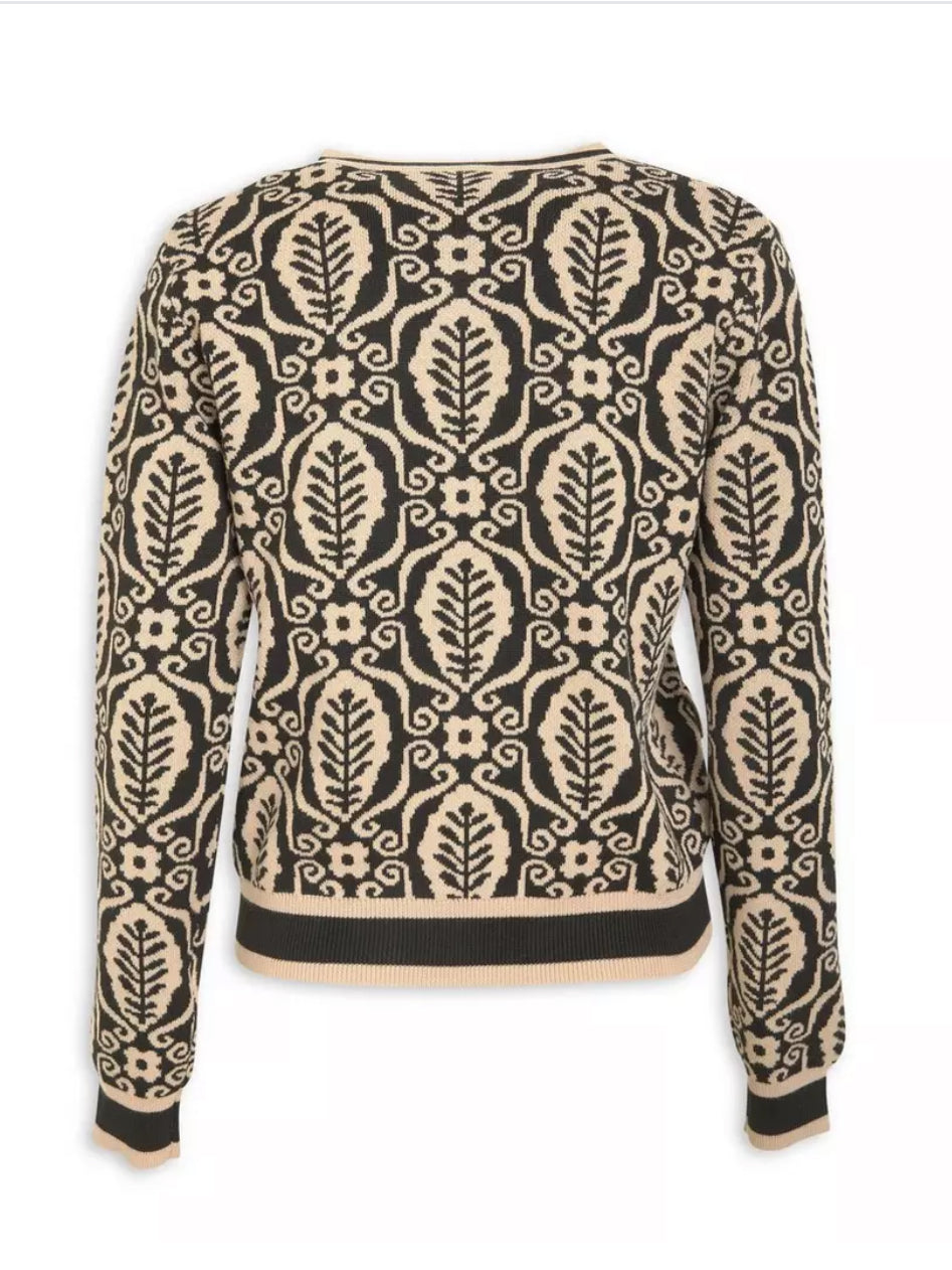Black and Beige Geometric Print Cardigan