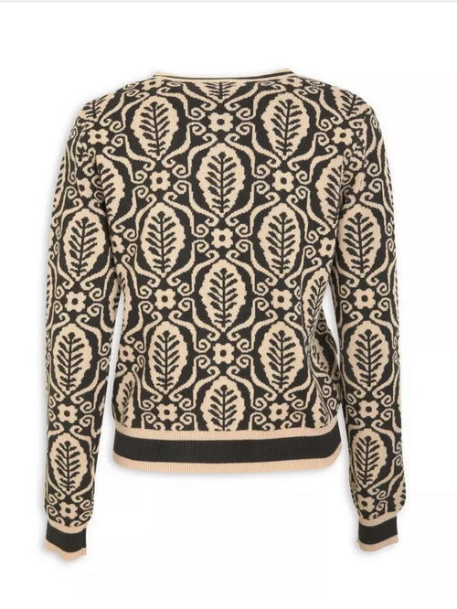 Black and Beige Geometric Print Cardigan