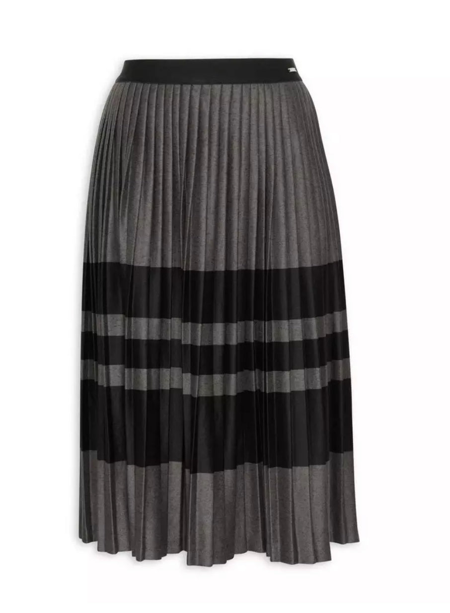 Grey And Black Striped Pleated Skirt