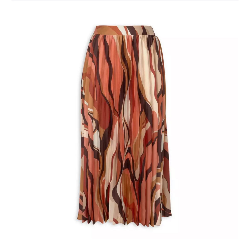 Orange Multi Satin Pleated Skirt