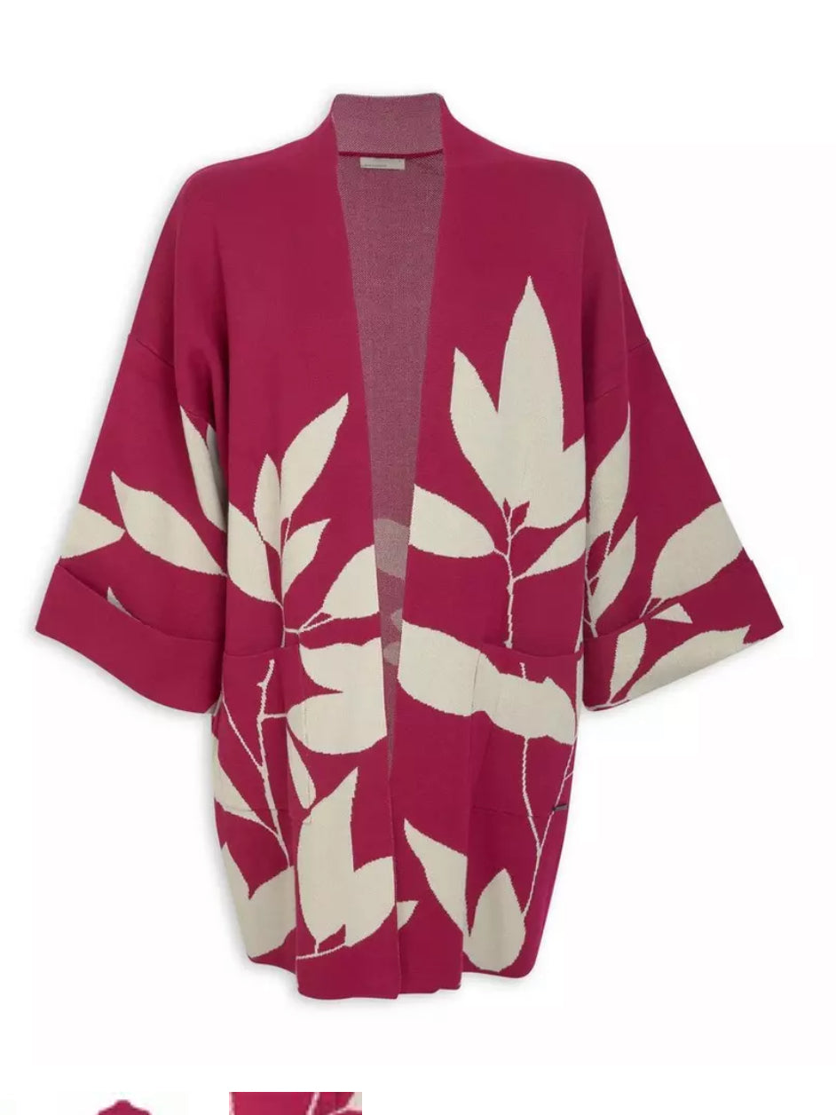 Pink Cardigan With Leaf Print