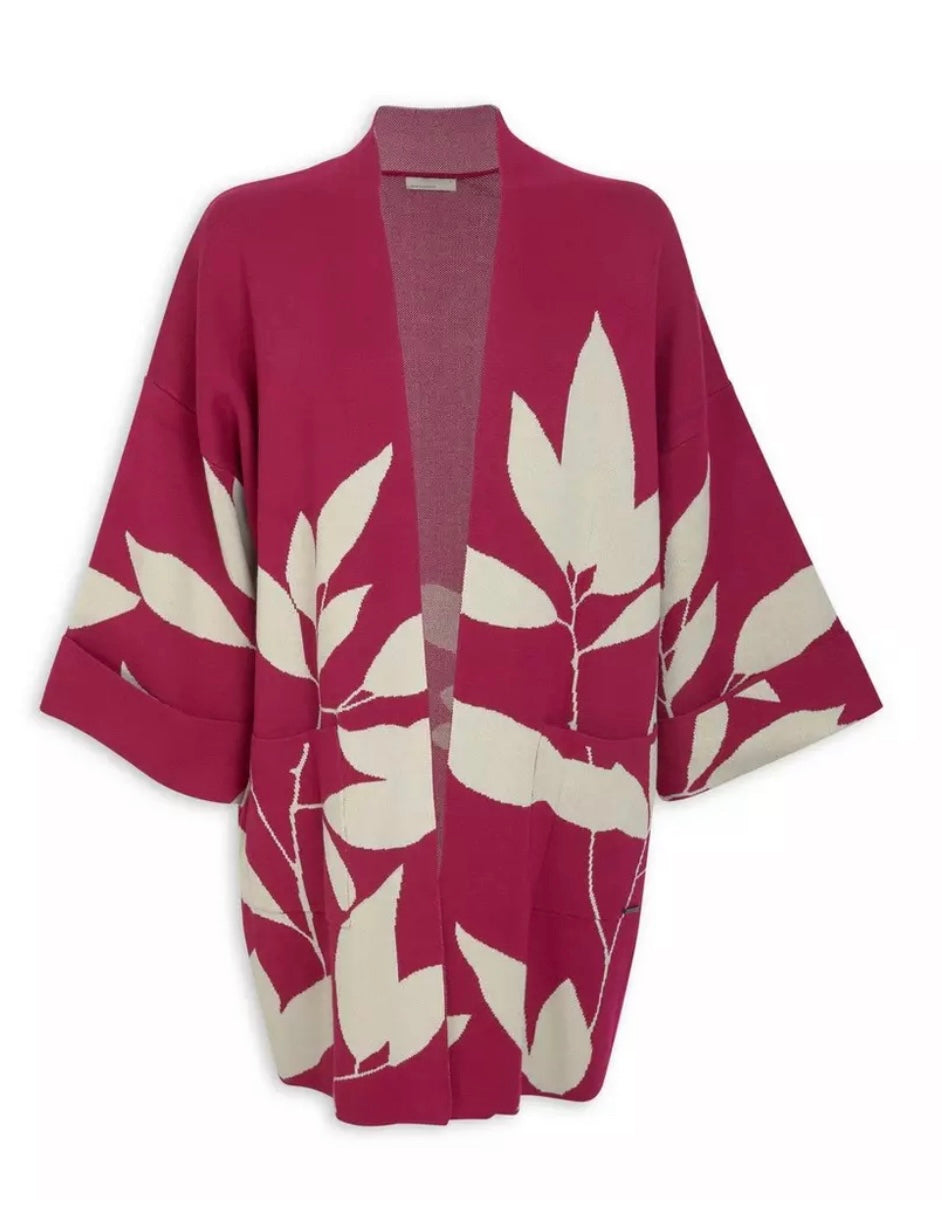 Pink Cardigan With Leaf Print
